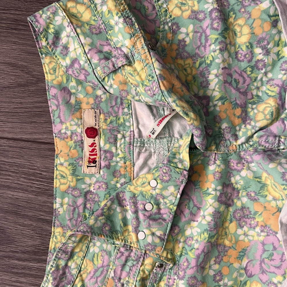 Kiss Floral Print Shorts - Green, Purple, Yellow